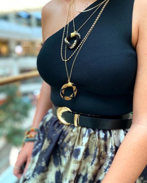 Gold Baklava Uzun Zincir Kolye