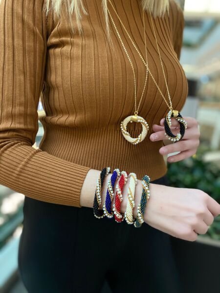 İnci  Uzun Zincir Bohem Kolye