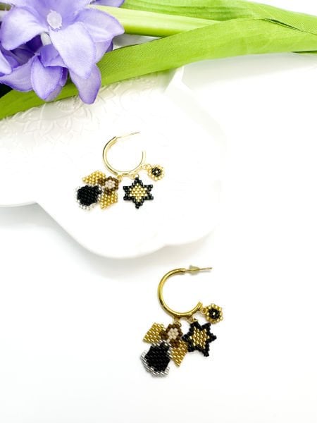 Charm Miyuki Küpe (Siyah)