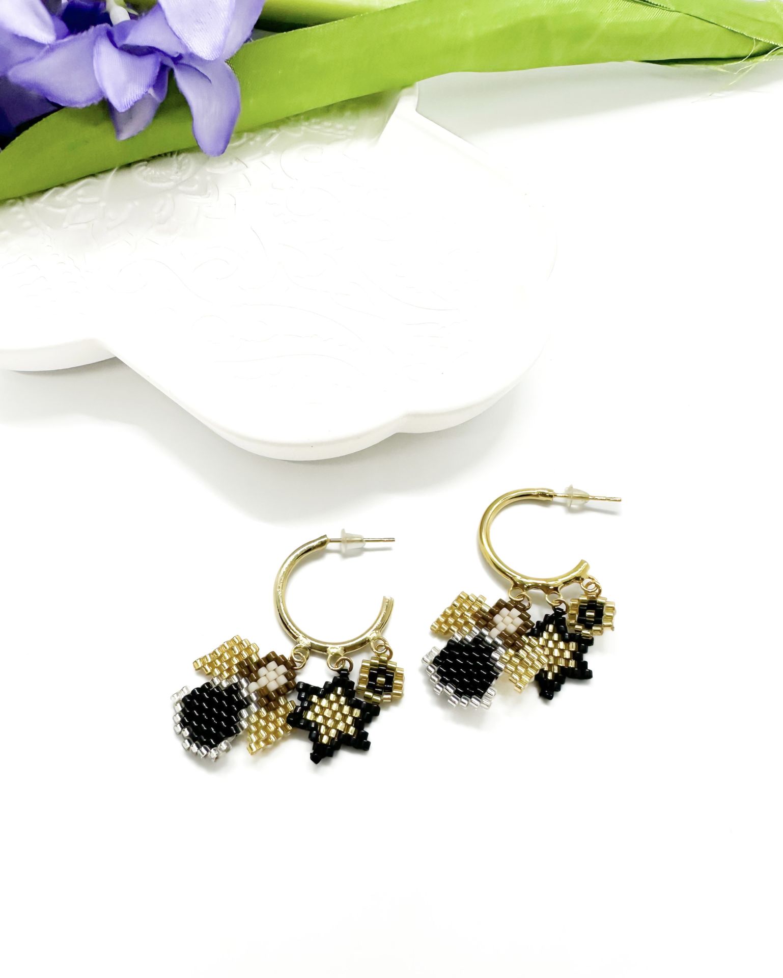 Charm Miyuki Küpe (Siyah)