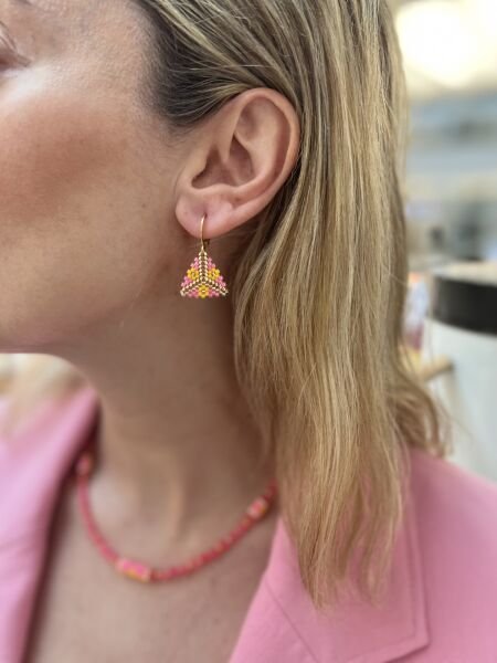 Miyuki Üçgen Küpe (Pembe-Sarı)