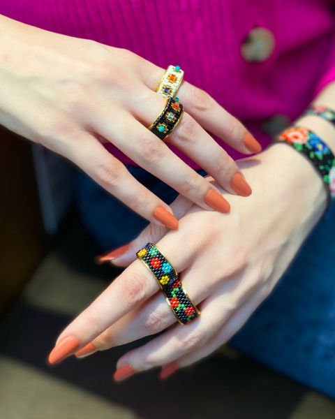 Swarovski Miyuki Yüzük (Siyah)