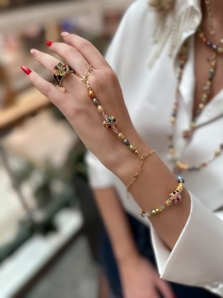 Spica Swarovski Miyuki Yüzük (Siyah)