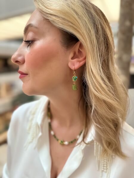 Swarovski Shine Miyuki Küpe (Yeşil)