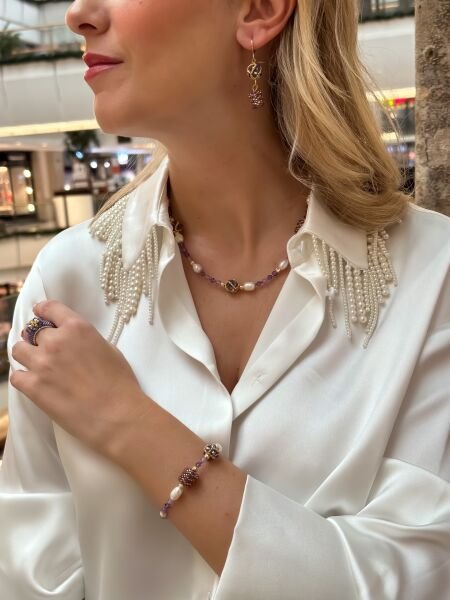 Swarovski Shine Miyuki Küpe (Mor)