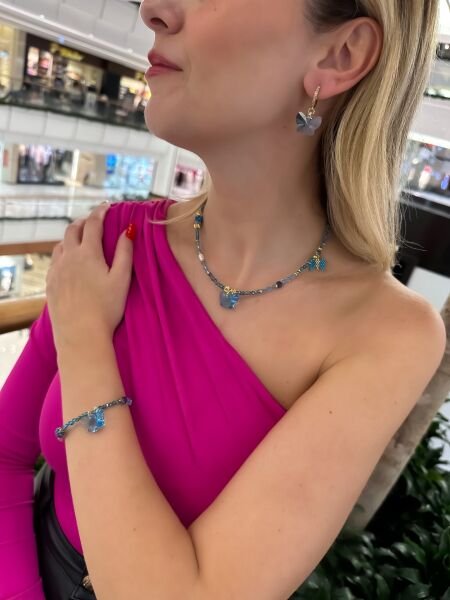 Swarovski Kelebek Miyuki Kolye (Mavi)