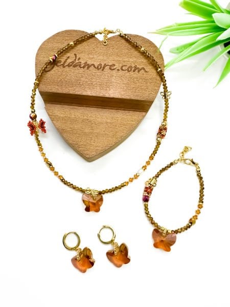 Swarovski Kelebek Miyuki Kolye (Kahve)