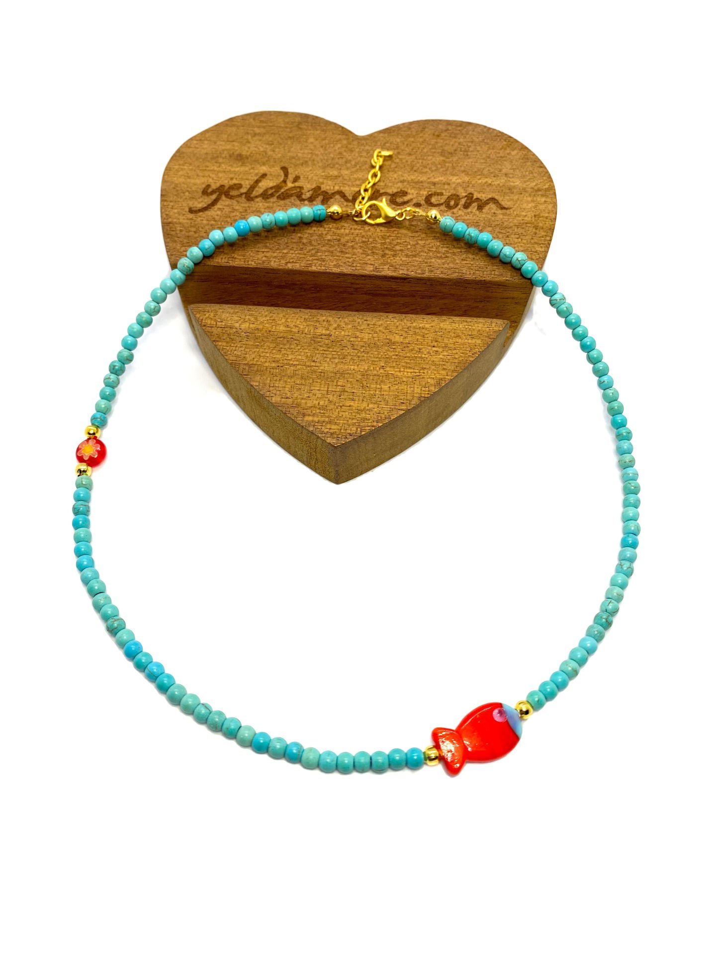 Turkuaz Taş Murano Cam Kolye