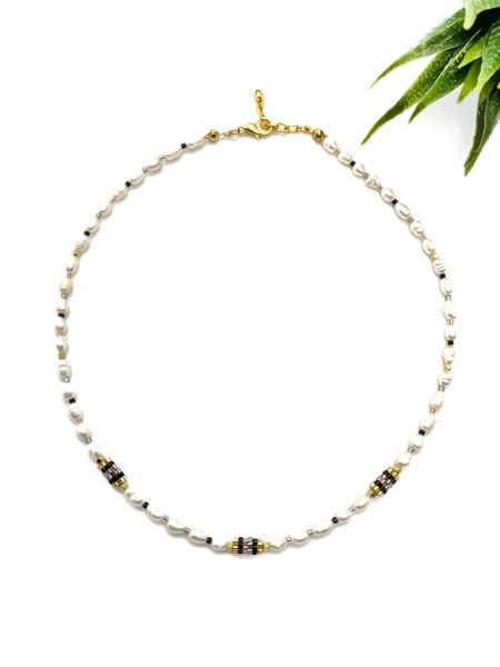 İnci Miyuki Kolye (siyah-gold-gümüş)