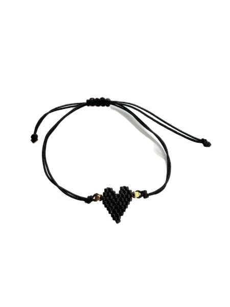 Kalp Miyuki Şans Bileklik  (Siyah)