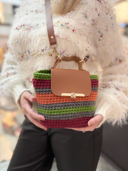 Örgü Şerit Deri Detay Çanta