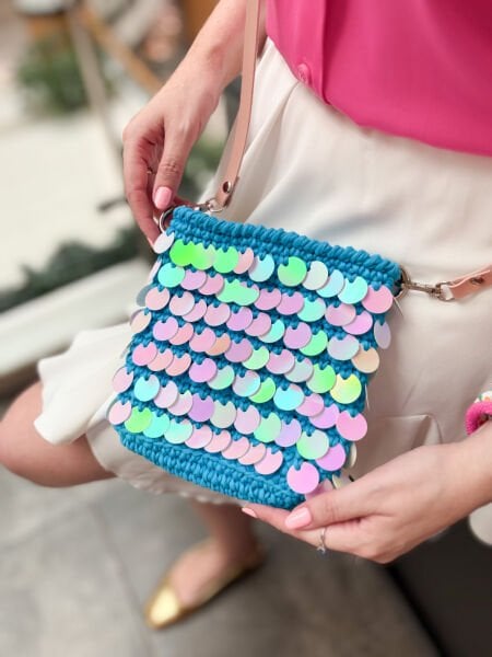 Pullu Mavi Tasarım Çanta