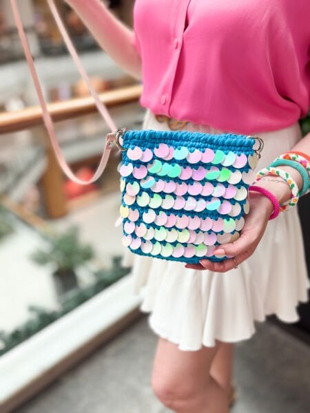 Pullu Mavi Tasarım Çanta