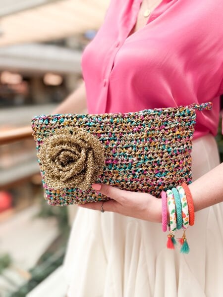 Gül Detaylı Renkli Clutch
