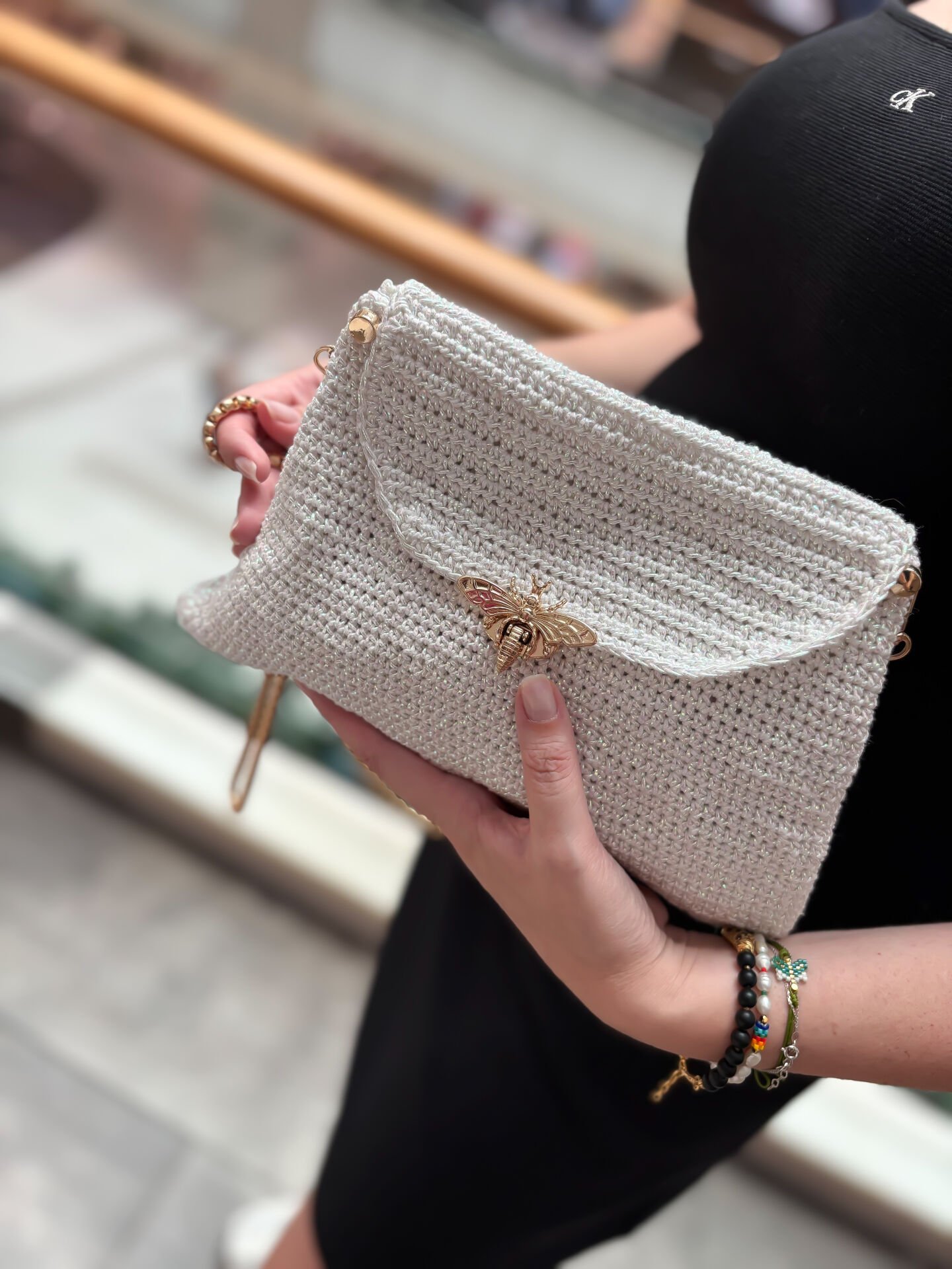 Yusufçuk Örgü Çanta (Beyaz)