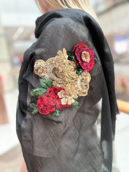 Özel Tasarım Nakış İşleme Şal (siyah)