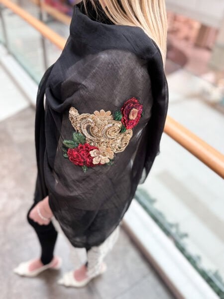 Özel Tasarım Nakış İşleme Şal (siyah)