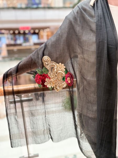 Özel Tasarım Nakış İşleme Şal (siyah)