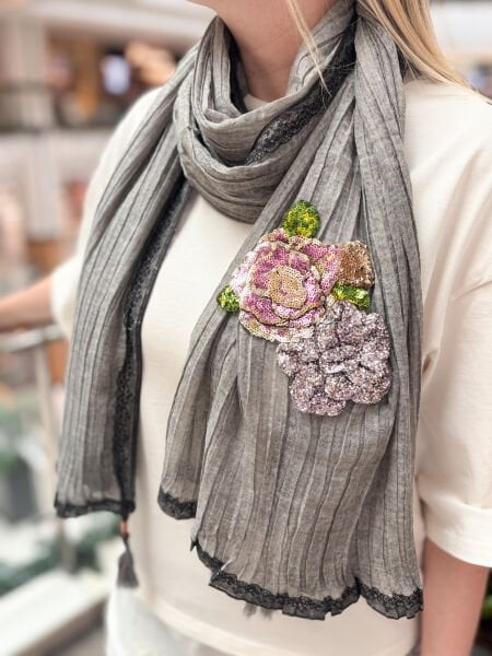 Özel Tasarım Nakış İşleme Şal (gri)