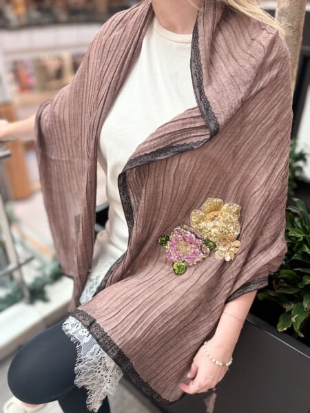 Özel Tasarım Nakış İşleme Şal (Gül Kurusu)