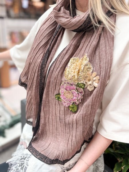 Özel Tasarım Nakış İşleme Şal (Gül Kurusu)