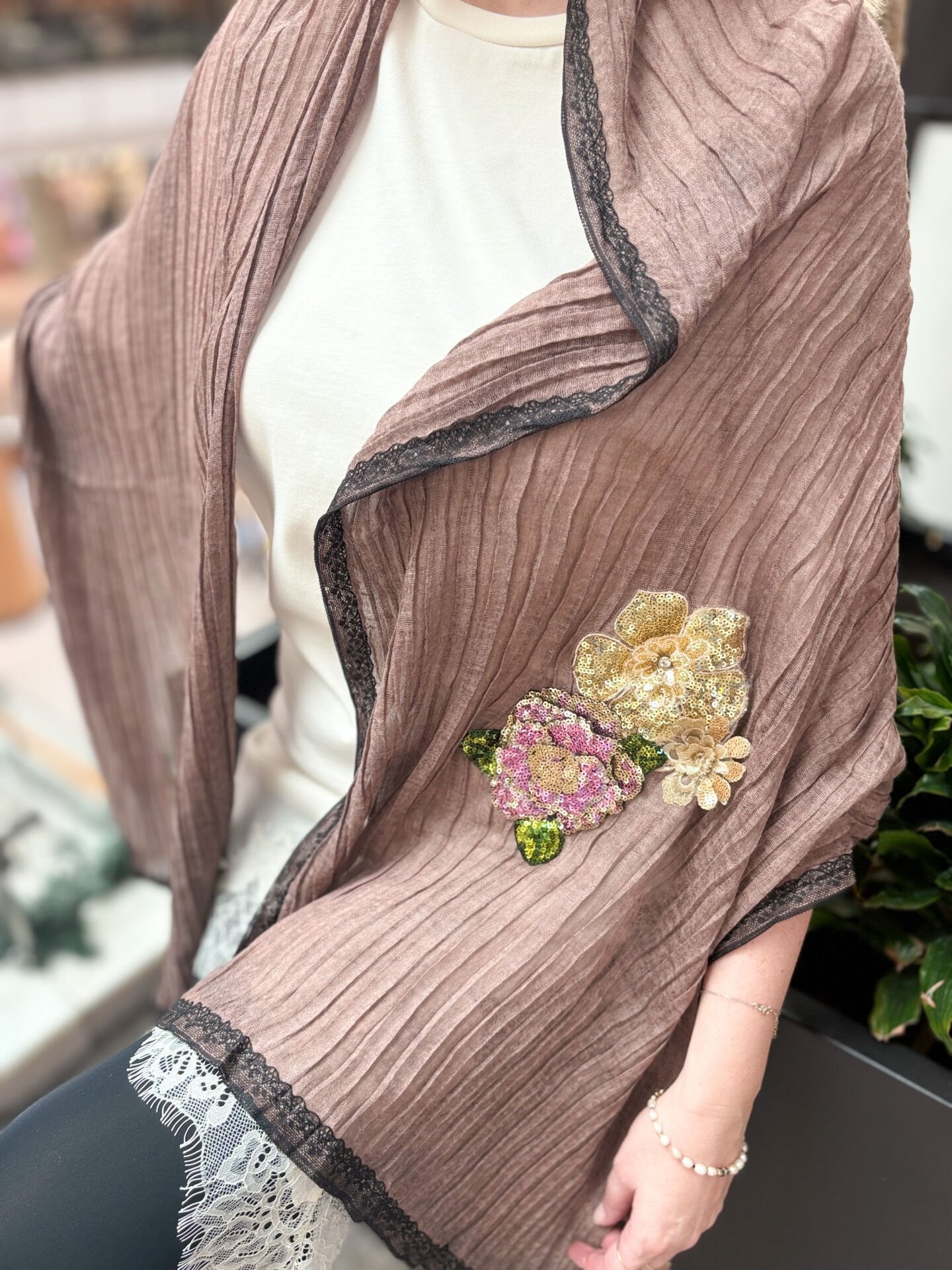 Özel Tasarım Nakış İşleme Şal (Gül Kurusu)