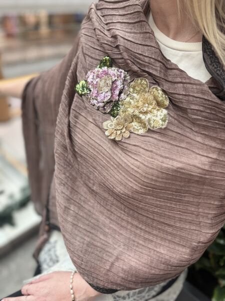 Özel Tasarım Nakış İşleme Şal (Gül Kurusu)